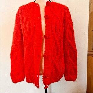 Vintage Neusteters orange hand knit cardigan